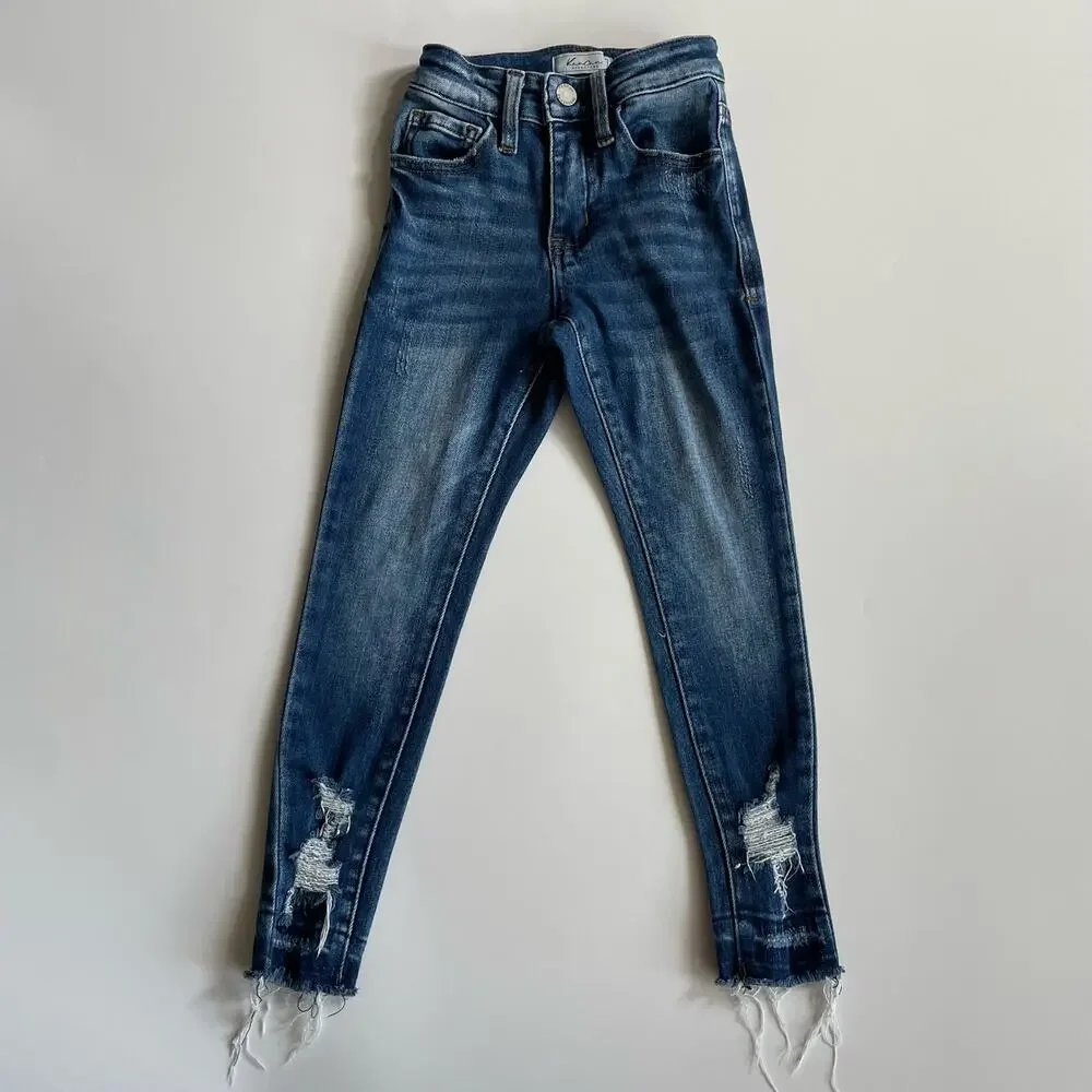 KanCan Girls High Rise Skinny Jeans Size 5 Blue Frayed Hem